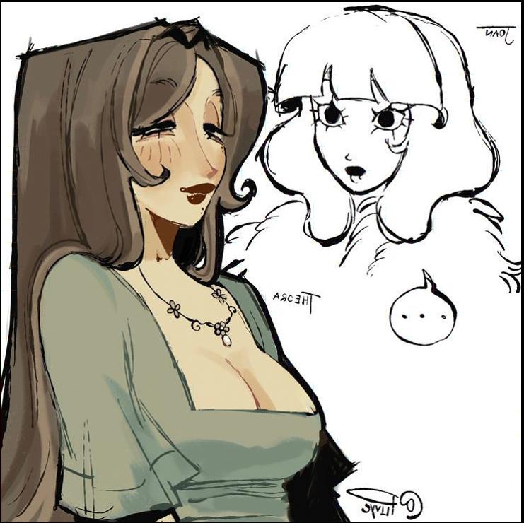 a painting of a woman with a cat on her head