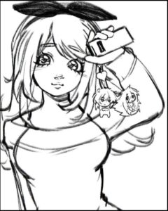 a painting of a woman with a black and white striped shirt