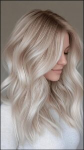 a woman with a white hair and a black top