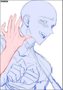 a painting of a man with a cat on his head