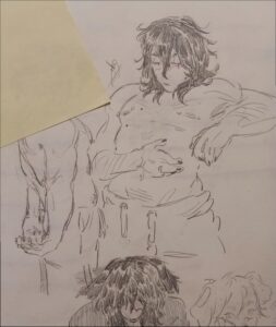 a painting of a person holding a large bird