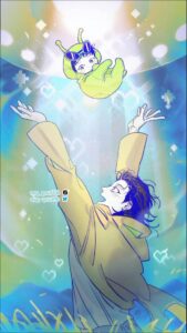 a painting of a painting of a bird on a wall