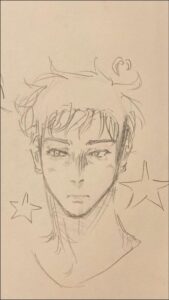 a painting of a man with a black and white teddy bear