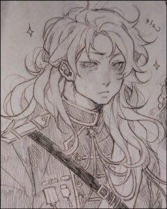 a painting of a man with a large head