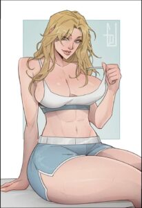 a woman in a red dress and a pink tank top