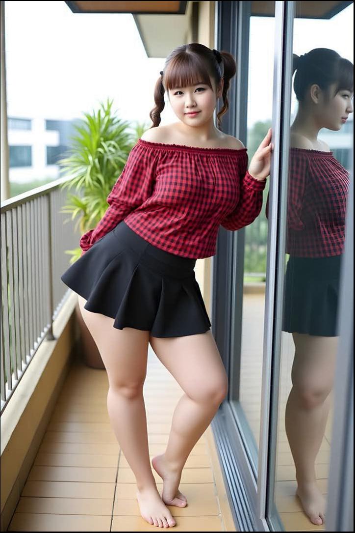 a woman standing on a ledge looking out a window