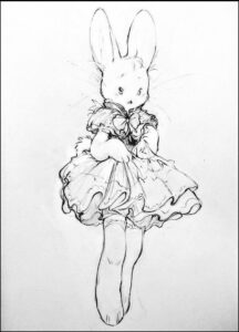 a painting of a bird with a flower in it