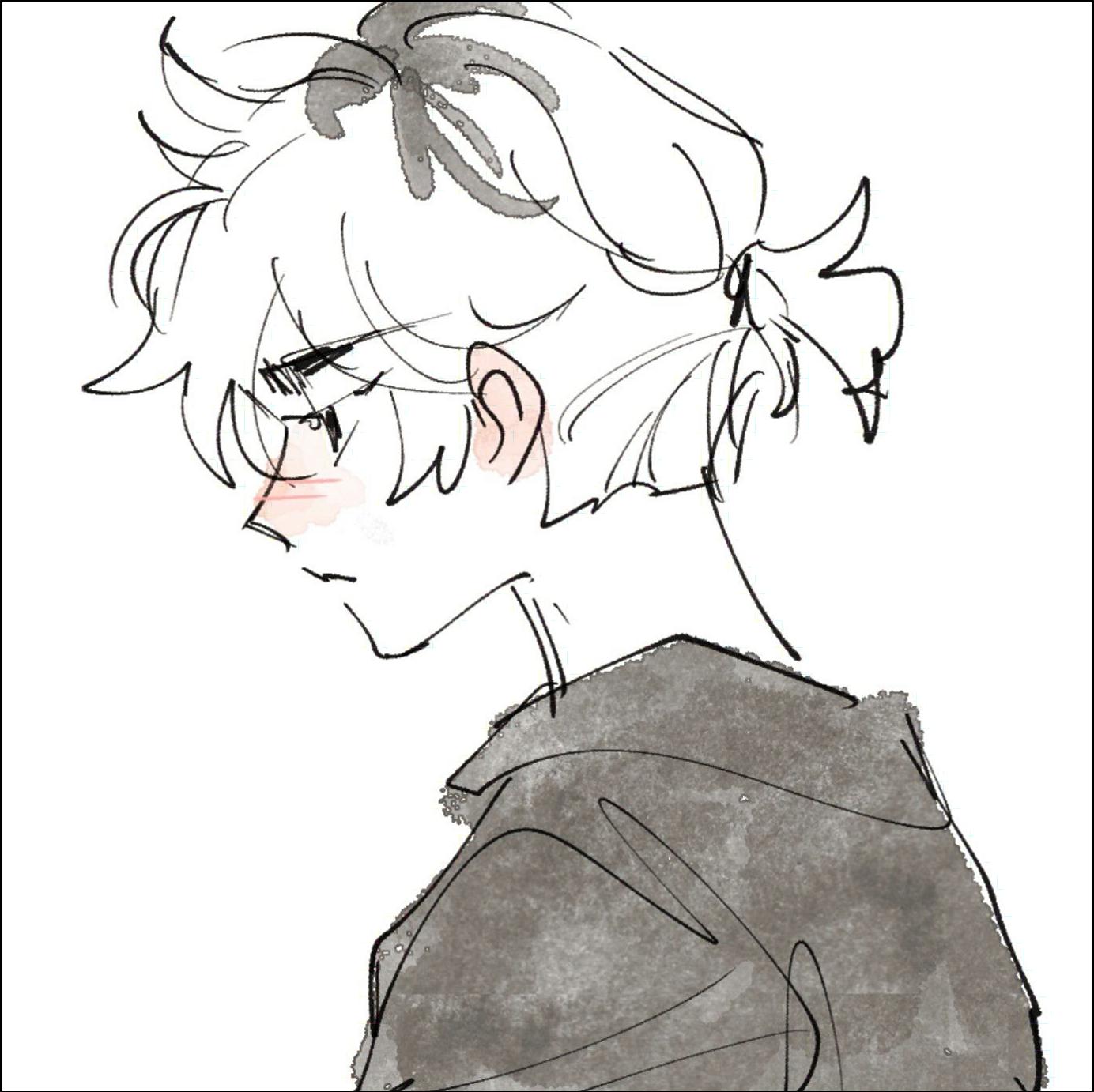 a painting of a person with a bird on their head