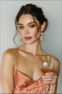 a woman holding a glass of red wine