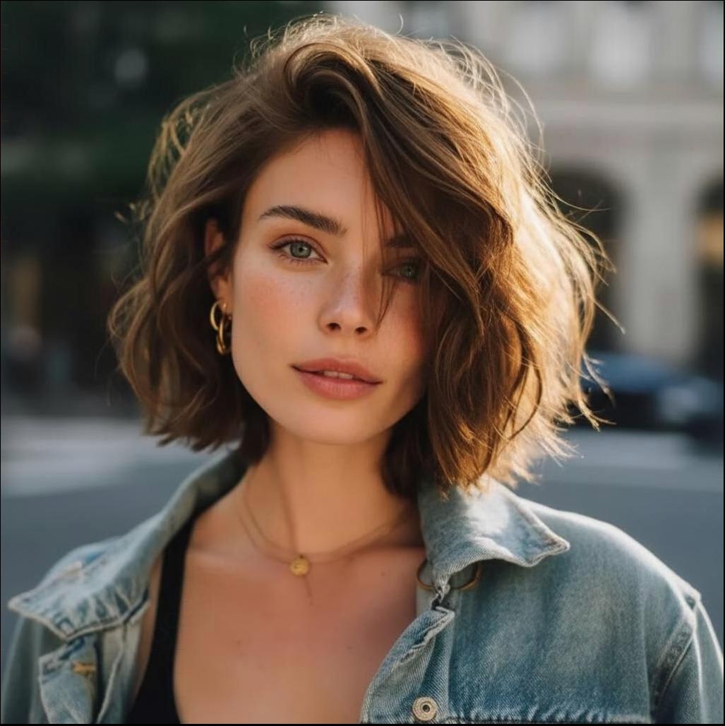 a woman in a blue shirt and a black tie