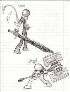 a painting of a man with a gun