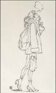 a painting of a woman in a black dress