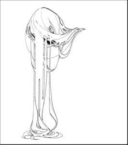 a painting of a painting of a man holding a white and blue water bottle