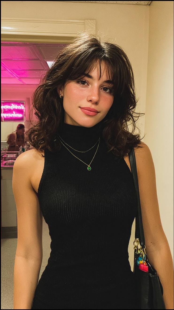 a woman is posing for a picture in a room