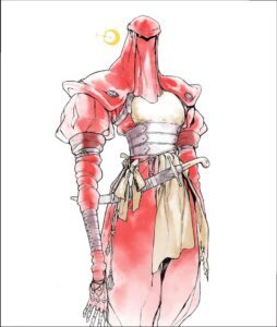 a painting of a woman in a red dress