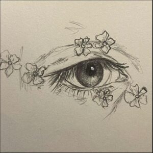 a painting of a woman with a black and white background