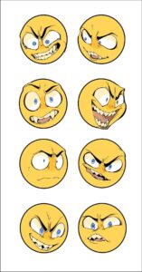 a series of three different colored plates with different colored designs