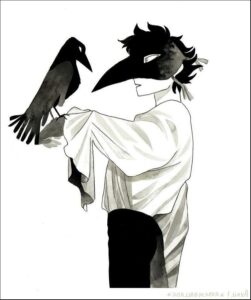 a bird with a hat on a woman