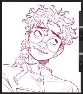 a painting of a man with a black and white striped shirt