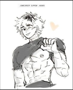 a painting of a man with a black and white striped shirt