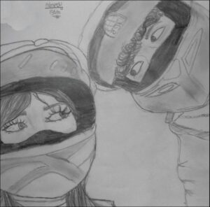 a painting of a woman with a hat on