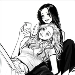 a woman sitting on a wall with a painting of a dog