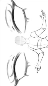 a painting of a person with a bird on a piece of paper