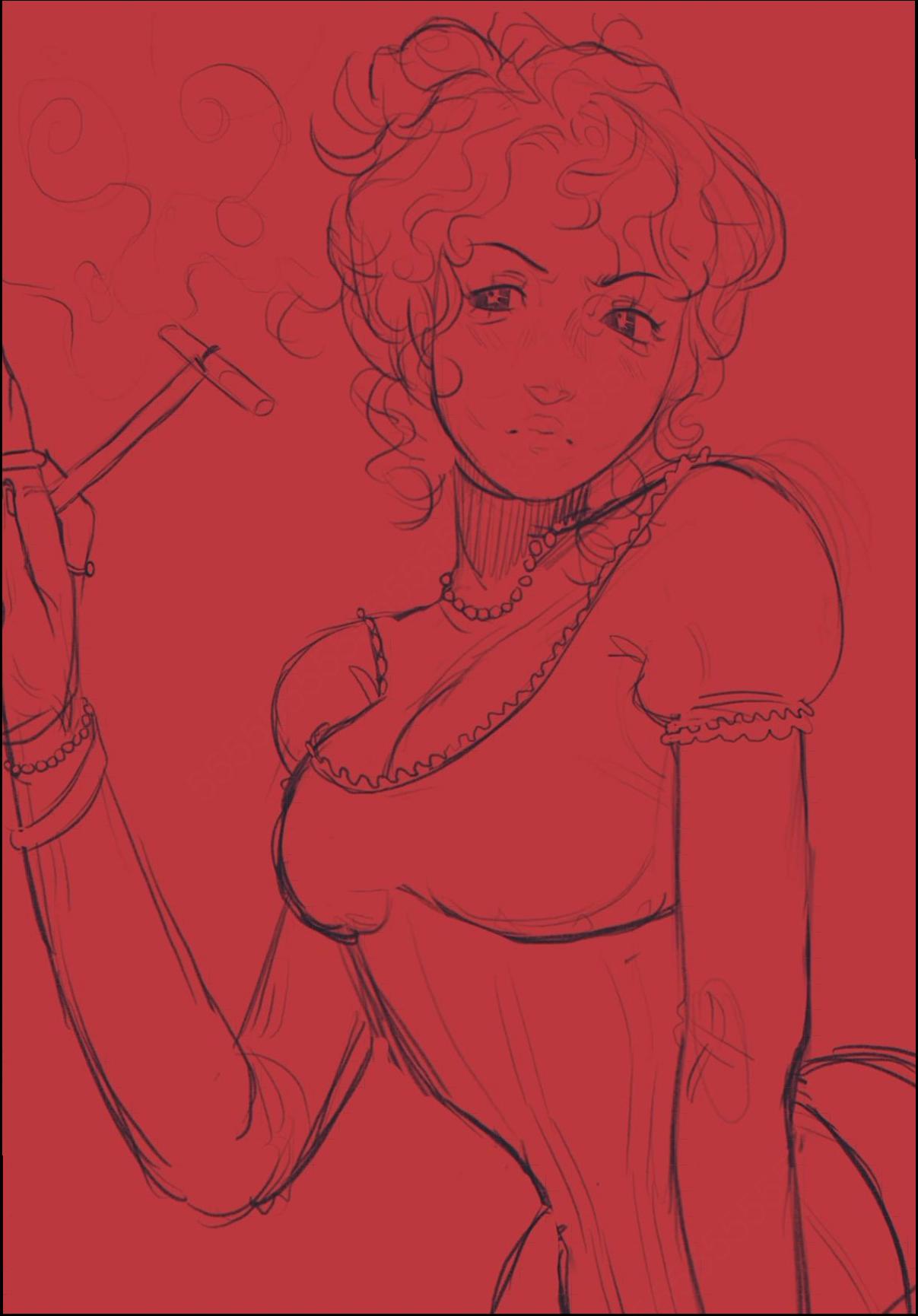 a painting of a woman with a red flower