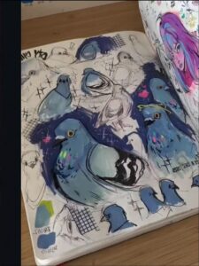 a painting of a person on a laptop