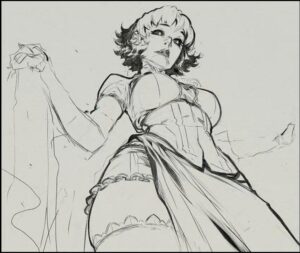 a painting of a woman holding a painting of a horse