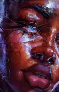 a close up of a person with a tattoo on his face