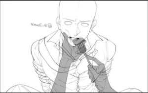 a person with a black and white photo