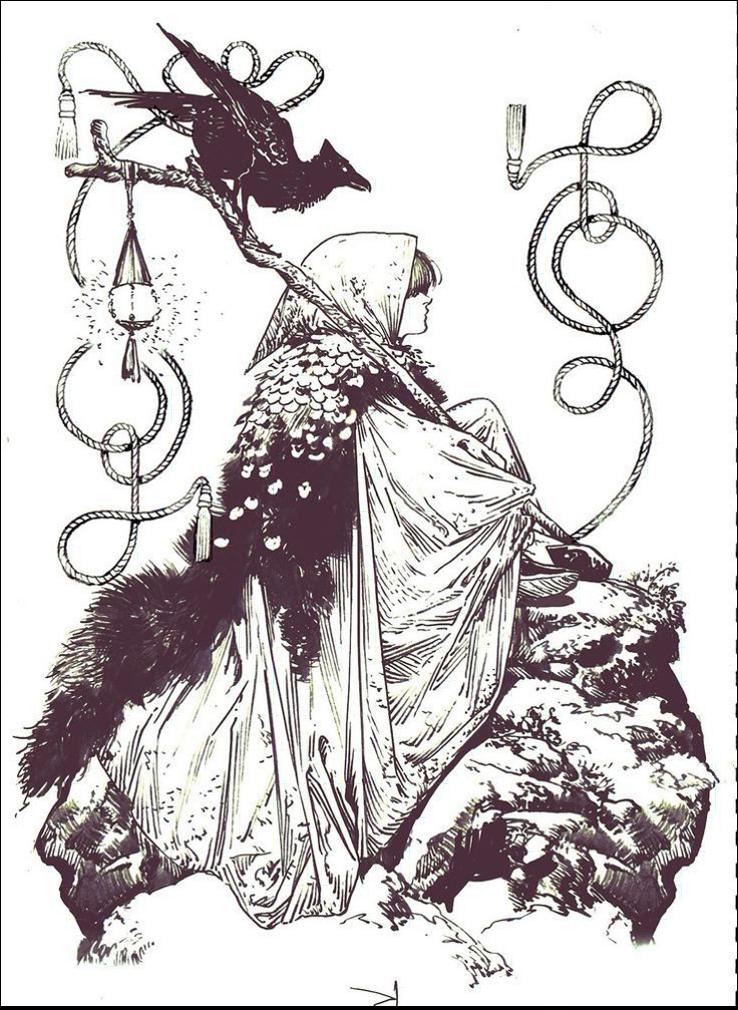 a painting of a man with a bird on his head