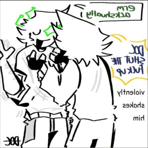 a cartoon of a man with a cat on his head