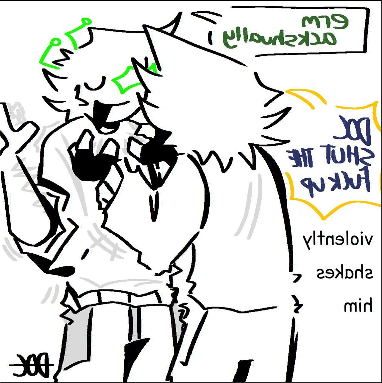 a cartoon of a man with a cat on his head