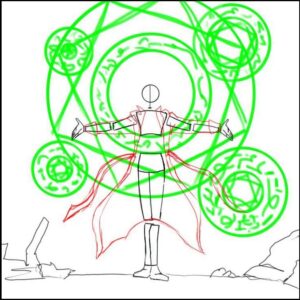 a painting of a green and white painted area with a green and white painted area