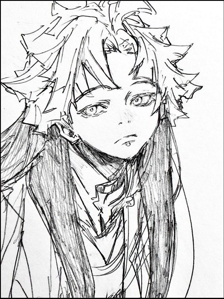 a painting of a man with a black and white striped neck