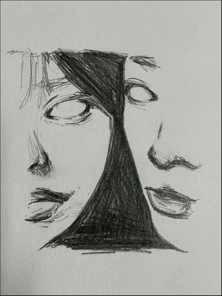 a painting of a woman with a black and white background