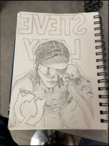 a painting of a person holding a book