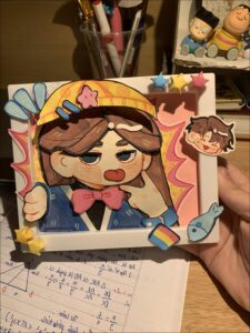 a painting of a person holding a book