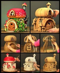 a collage of a stuffed animal and a clock