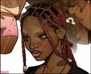 a woman with a mask on