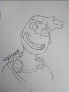 a painting of a man with a picture of a bird on his head