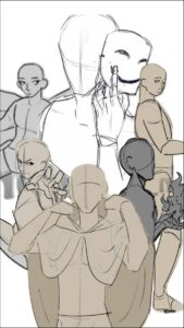 a painting of a woman with a cat on her head