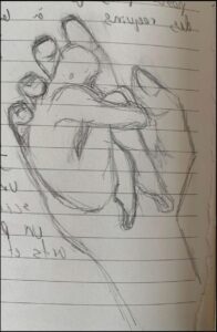 a painting of a man with a large picture of a bird on his head