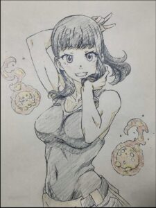 a painting of a woman with a black and white background