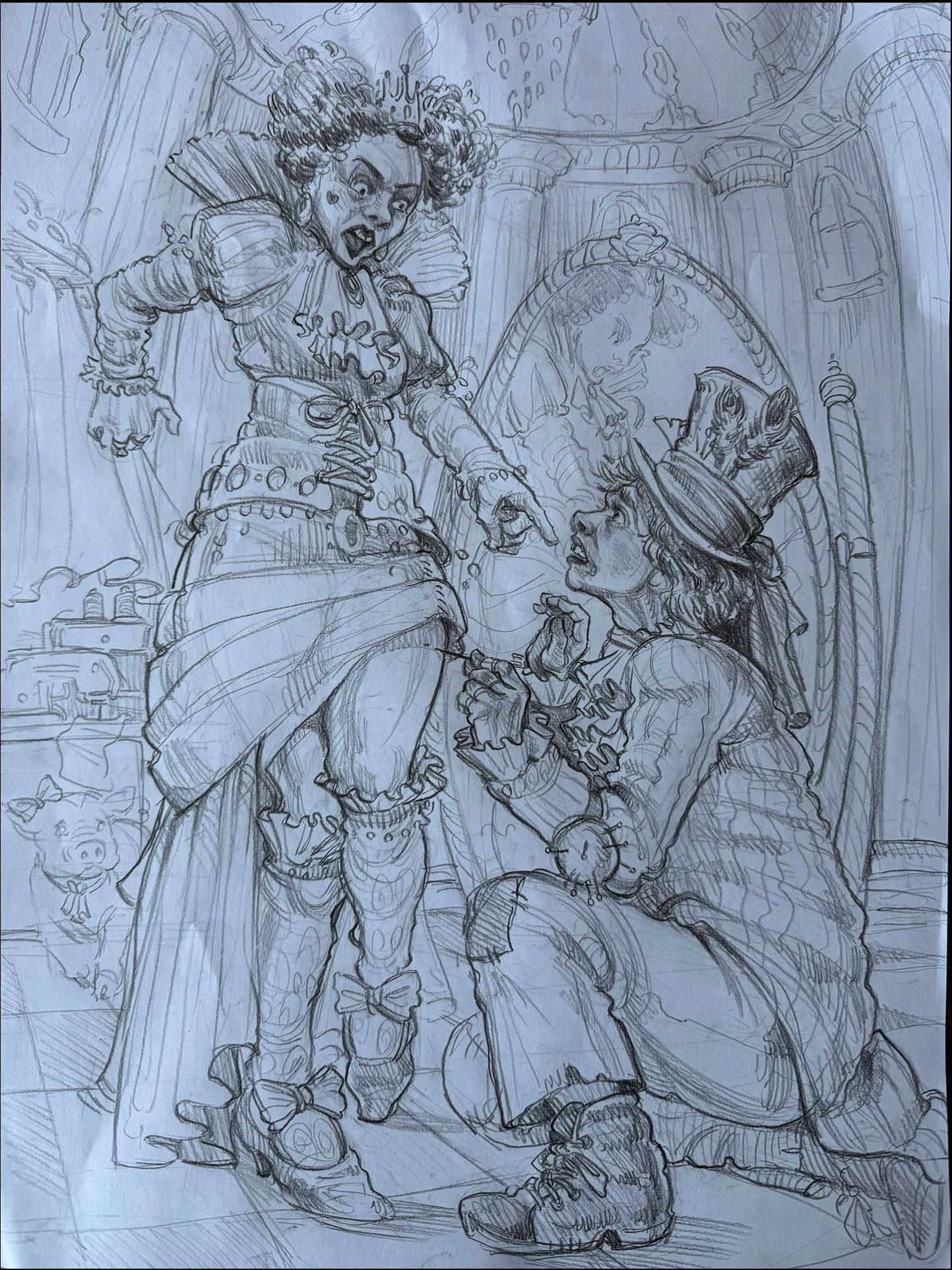 a painting of a person with a large pair of scissors