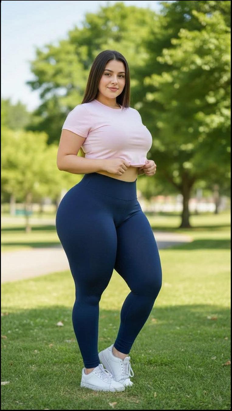 a woman is standing on a green park bench