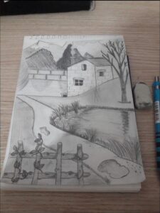 a painting of a man on a table with a book