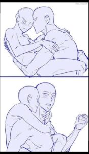 a painting of a man with a cat on his head